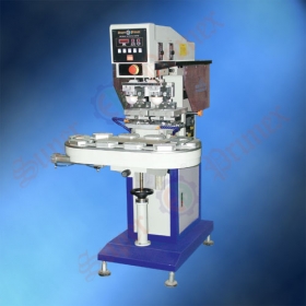 Pneumatic 2-color pad printer with conveyor