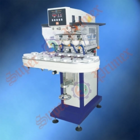 Pneumatic 4-color pad printer with conveyor