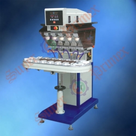 Pneumatic 5-color pad printer with conveyor